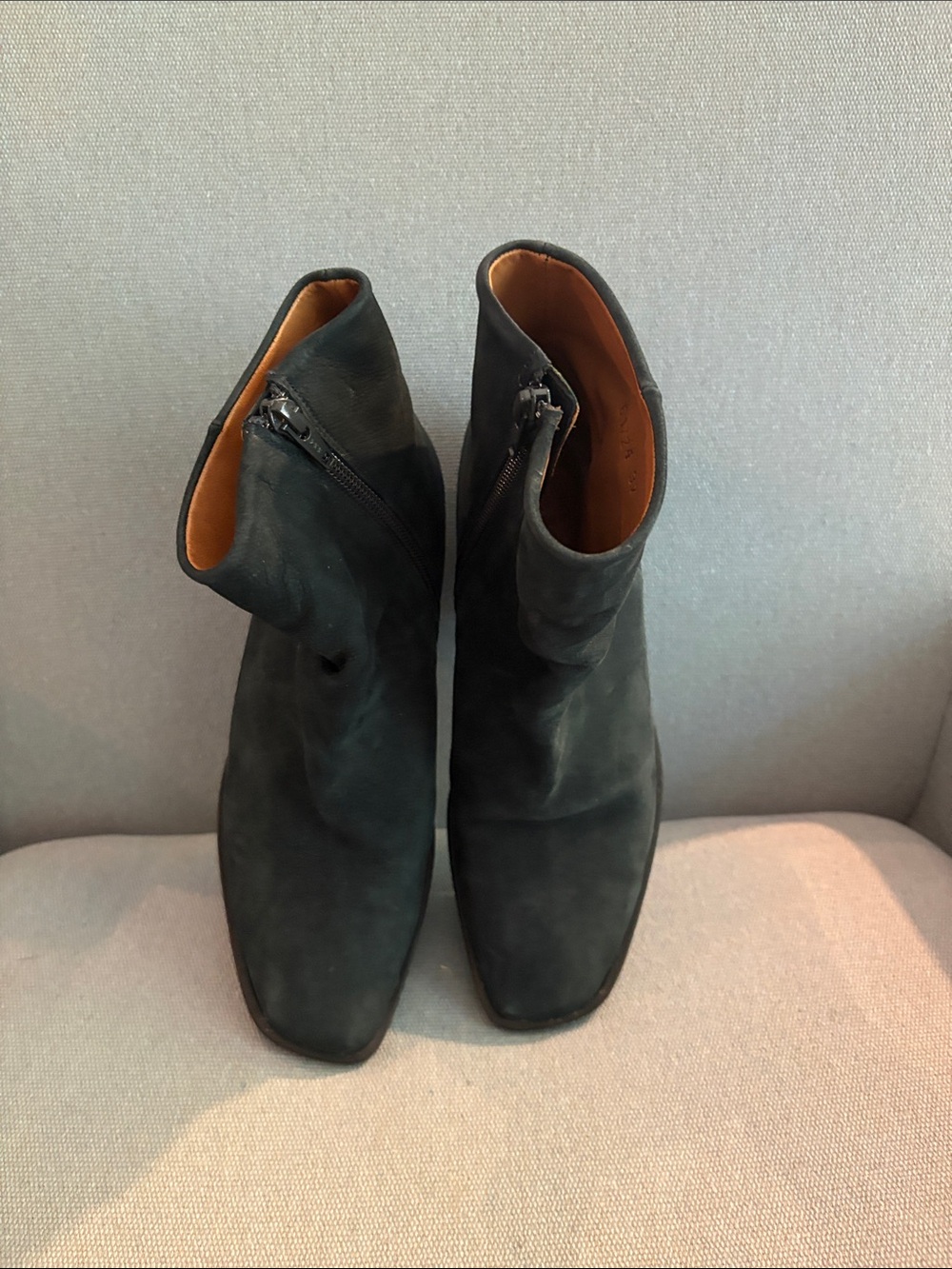 COCLICO Blue Suede Ankle Booties a bit Western style with Side Zips